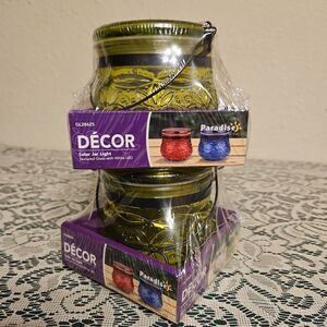 Set of 2 Paradise Decor Green Solar Jar Light
